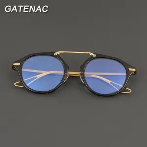 Gatenac Unisex Full Rim Irregular Round Titanium Acetate Double Bridge Eyeglasses Gxyj874