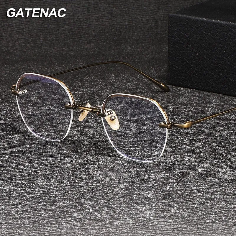 Gatenac Unisex Full Rim Irregular Square Titanium Eyeglasses Gxyj1039