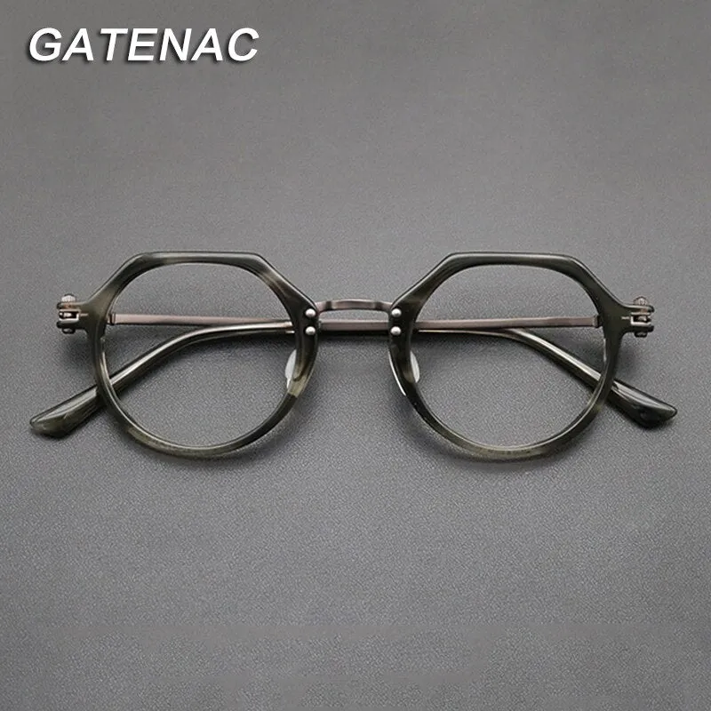 Gatenac Unisex Full Rim Polygon Round Titanium Acetate Frame Eyeglasses Gxyj695