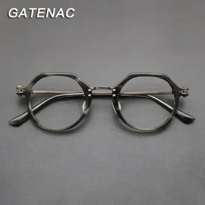 Gatenac Unisex Full Rim Polygon Round Titanium Acetate Frame Eyeglasses Gxyj695