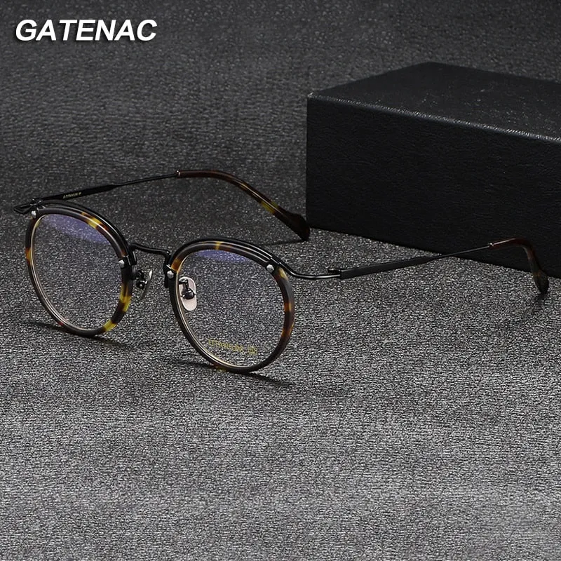 Gatenac Unisex Full Rim Round Acetate Titanium Eyeglasses Gxyj1069