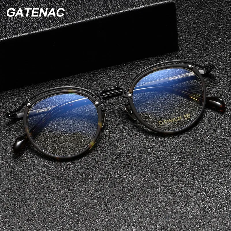 Gatenac Unisex Full Rim Round Acetate Titanium Eyeglasses Gxyj1069