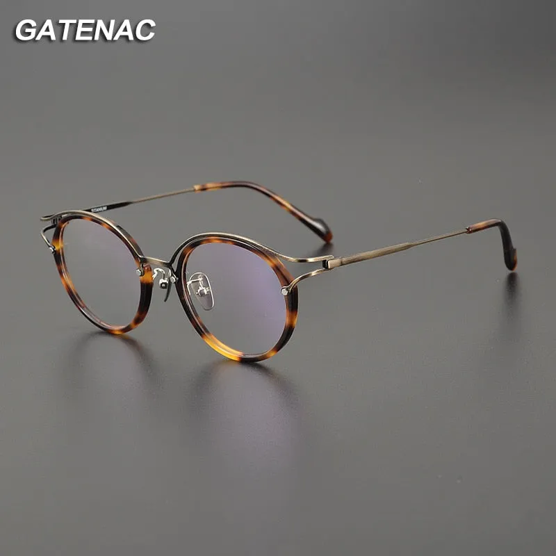 Gatenac Unisex Full Rim Round Acetate Titanium Eyeglasses Gxyj1084