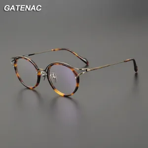 Gatenac Unisex Full Rim Round Acetate Titanium Eyeglasses Gxyj1084