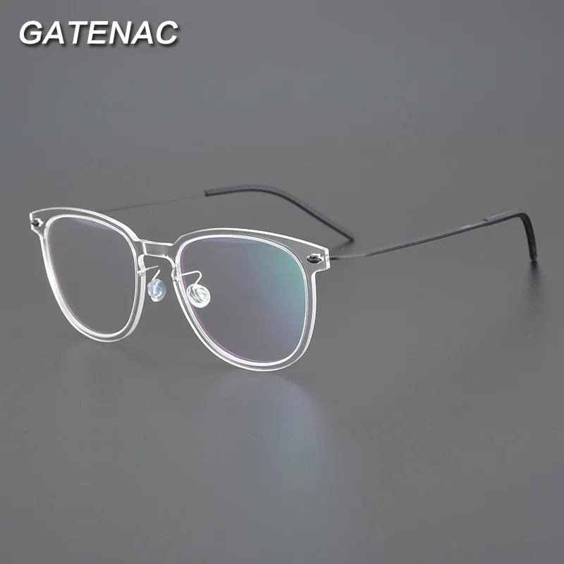 Gatenac Unisex Full Rim Round Square Screwless Titanium Eyeglasses Gxyj956