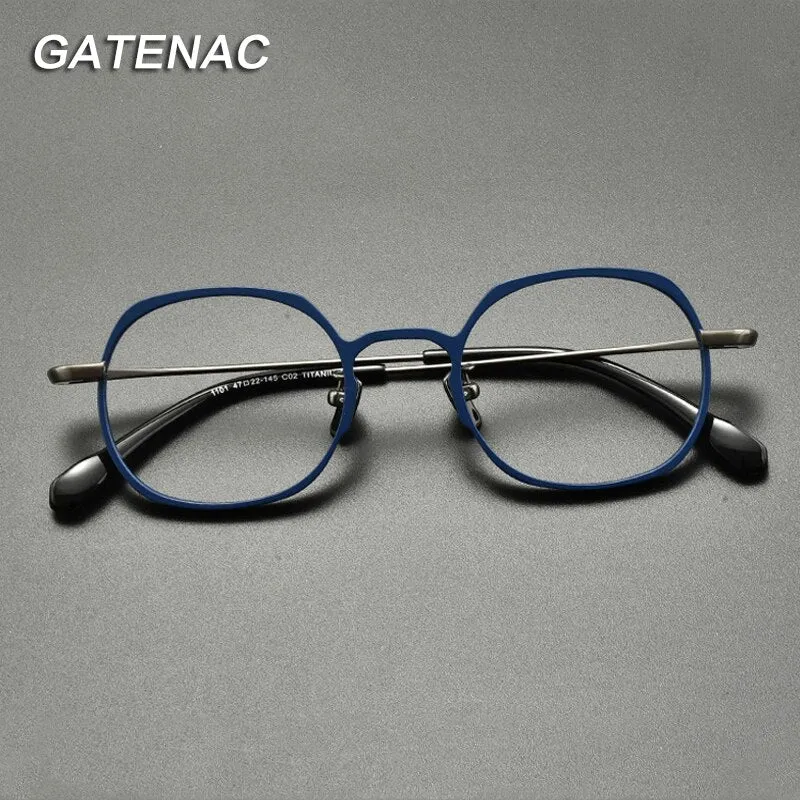 Gatenac Unisex Full Rim Round Square Titanium Eyeglasses Gxyj846