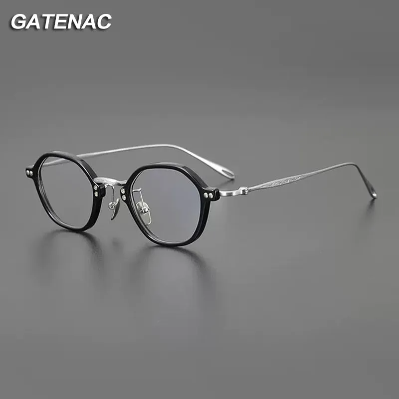 Gatenac Unisex Full Rim Round Titanium Acetate Eyeglasses Gxyj1090