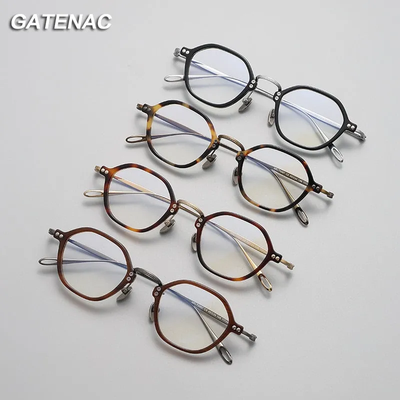 Gatenac Unisex Full Rim Round Titanium Acetate Eyeglasses Gxyj1090