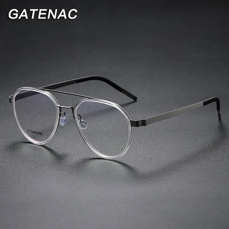 Gatenac Unisex Full Rim Round Titanium Double Bridge Frame Eyeglasses Gxyj678