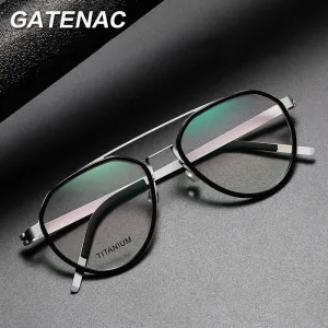 Gatenac Unisex Full Rim Round Titanium Double Bridge Frame Eyeglasses Gxyj678