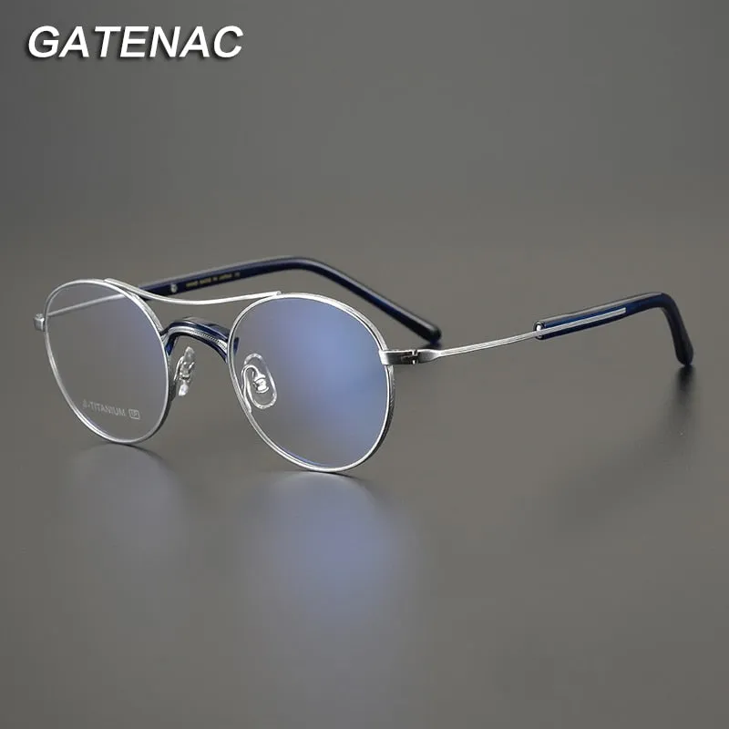 Gatenac Unisex Full Rim Round Titanium Double Bridge Frame Eyeglasses Gxyj721