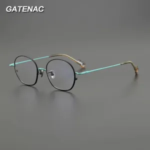 Gatenac Unisex Full Rim Small Round Titanium Eyeglasses Gxyj1457