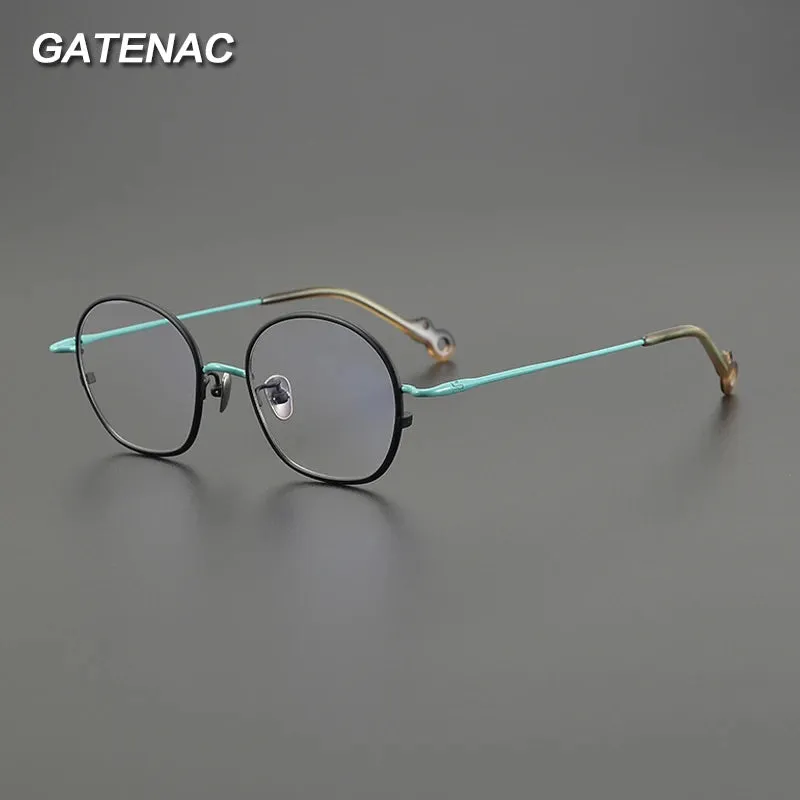 Gatenac Unisex Full Rim Small Round Titanium Eyeglasses Gxyj1457