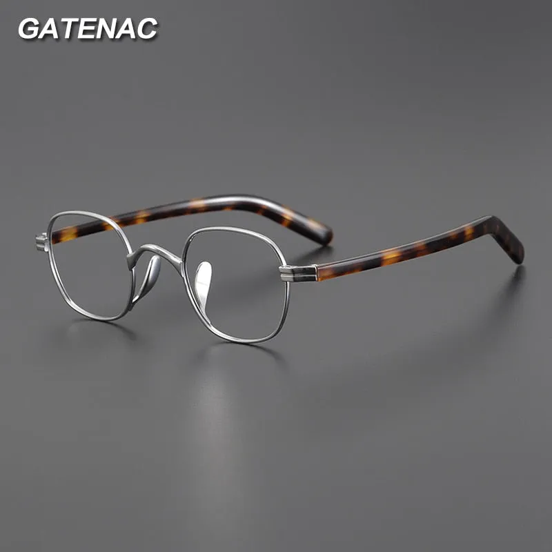 Gatenac Unisex Full Rim Small Square Acetate Titanium Eyeglasses Gxyj1014