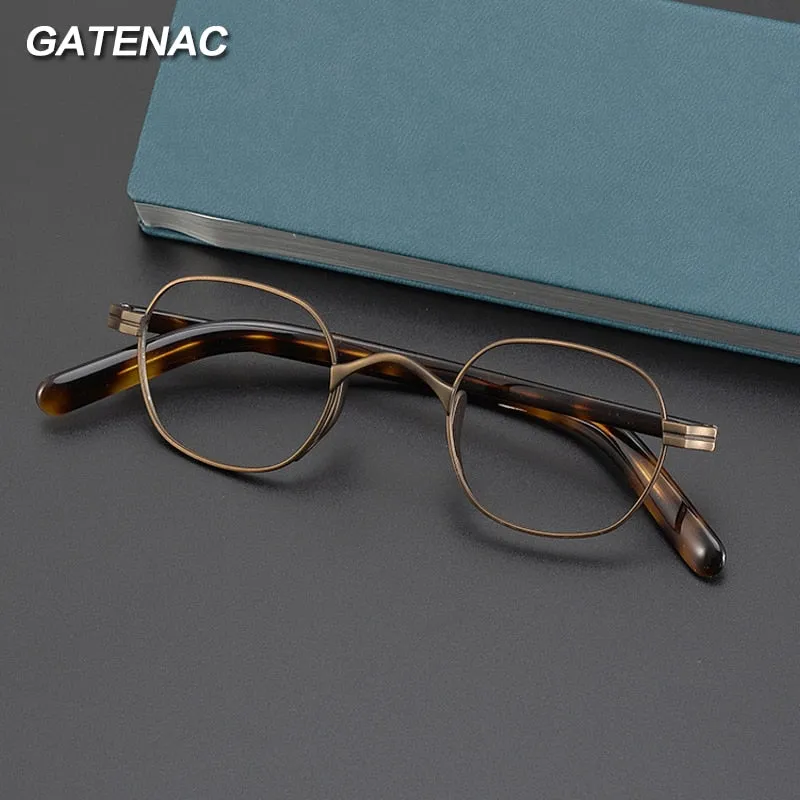 Gatenac Unisex Full Rim Small Square Acetate Titanium Eyeglasses Gxyj1014