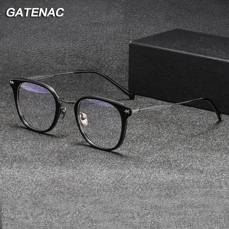 Gatenac Unisex Full Rim Square Acetate Titanium Eyeglasses Gxyj1059