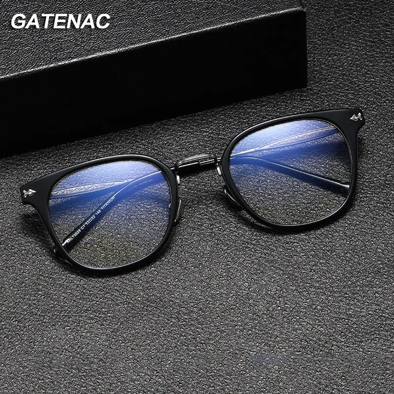 Gatenac Unisex Full Rim Square Acetate Titanium Eyeglasses Gxyj1059