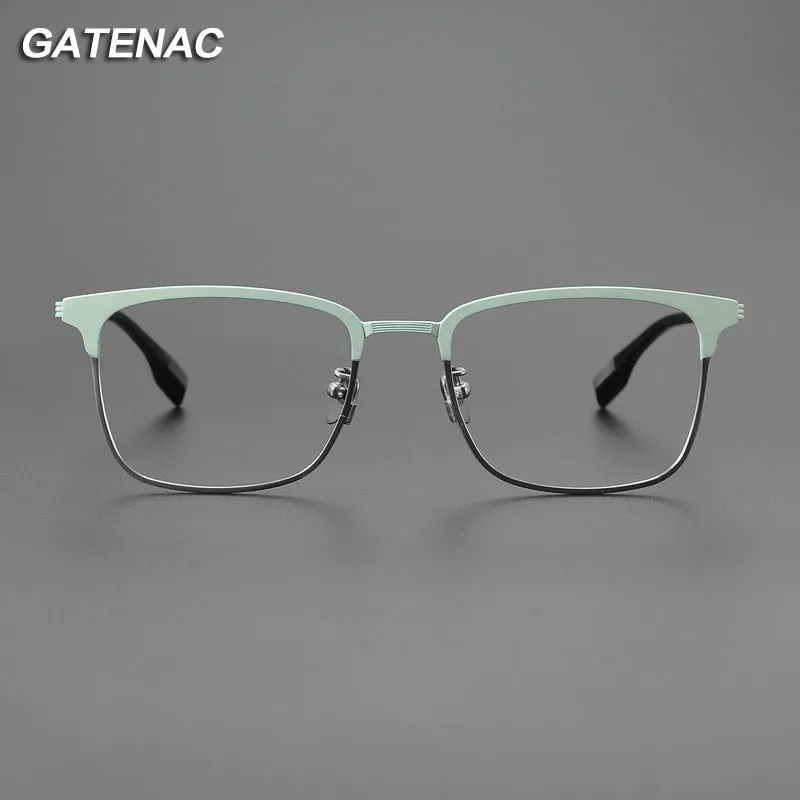 Gatenac Unisex Full Rim Square Acetate Titanium Eyeglasses Gxyj1066