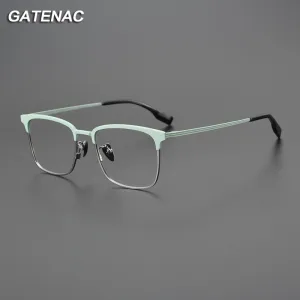 Gatenac Unisex Full Rim Square Acetate Titanium Eyeglasses Gxyj1066