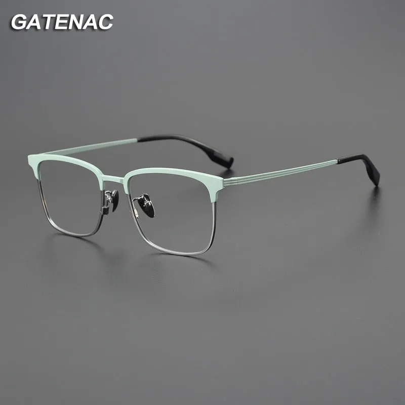 Gatenac Unisex Full Rim Square Acetate Titanium Eyeglasses Gxyj1066