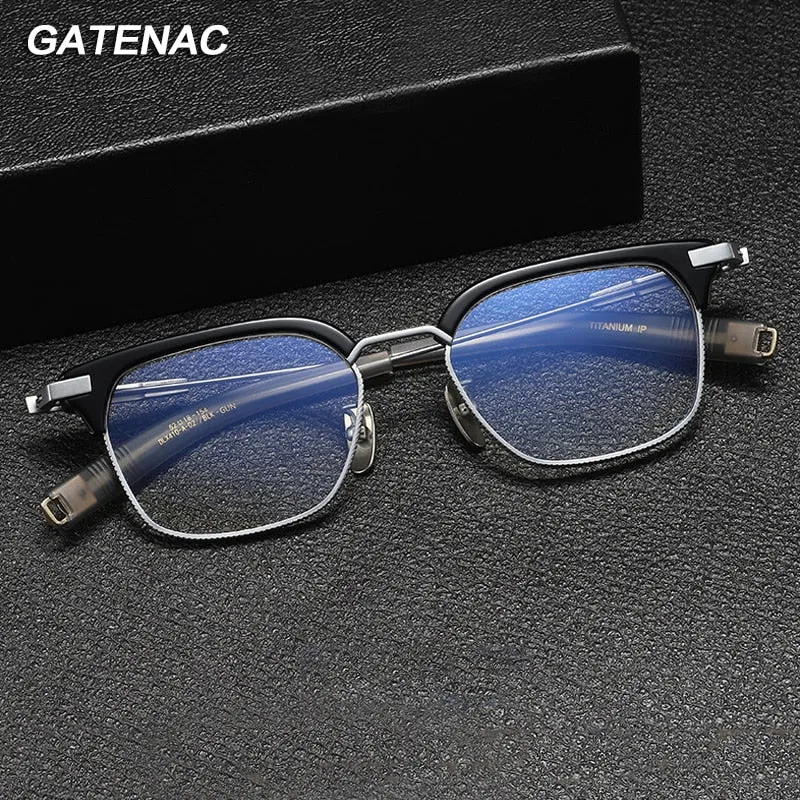 Gatenac Unisex Full Rim Square Acetate Titanium Eyeglasses Gxyj1070