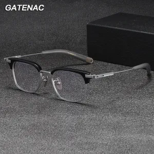 Gatenac Unisex Full Rim Square Acetate Titanium Eyeglasses Gxyj1070