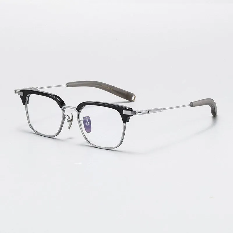 Gatenac Unisex Full Rim Square Acetate Titanium Eyeglasses Gxyj1070