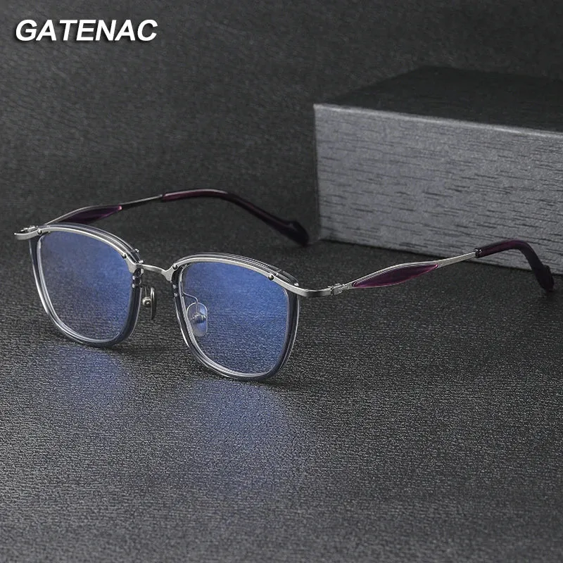 Gatenac Unisex Full Rim Square Acetate Titanium Eyeglasses Gxyj1157