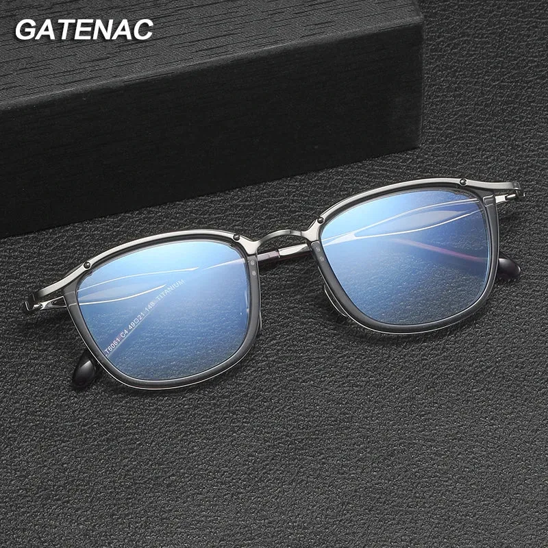 Gatenac Unisex Full Rim Square Acetate Titanium Eyeglasses Gxyj1157