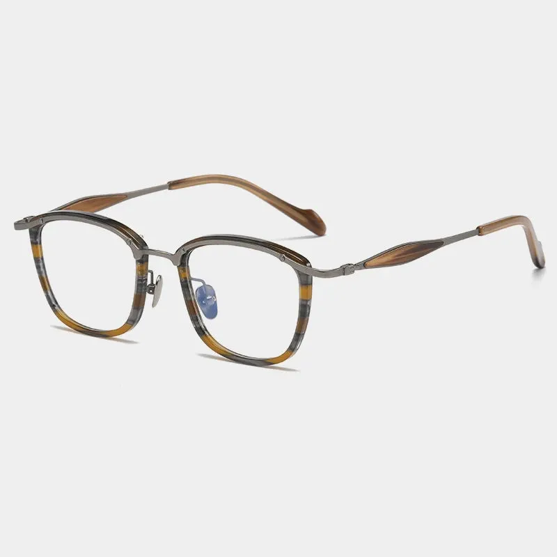 Gatenac Unisex Full Rim Square Acetate Titanium Eyeglasses Gxyj1157