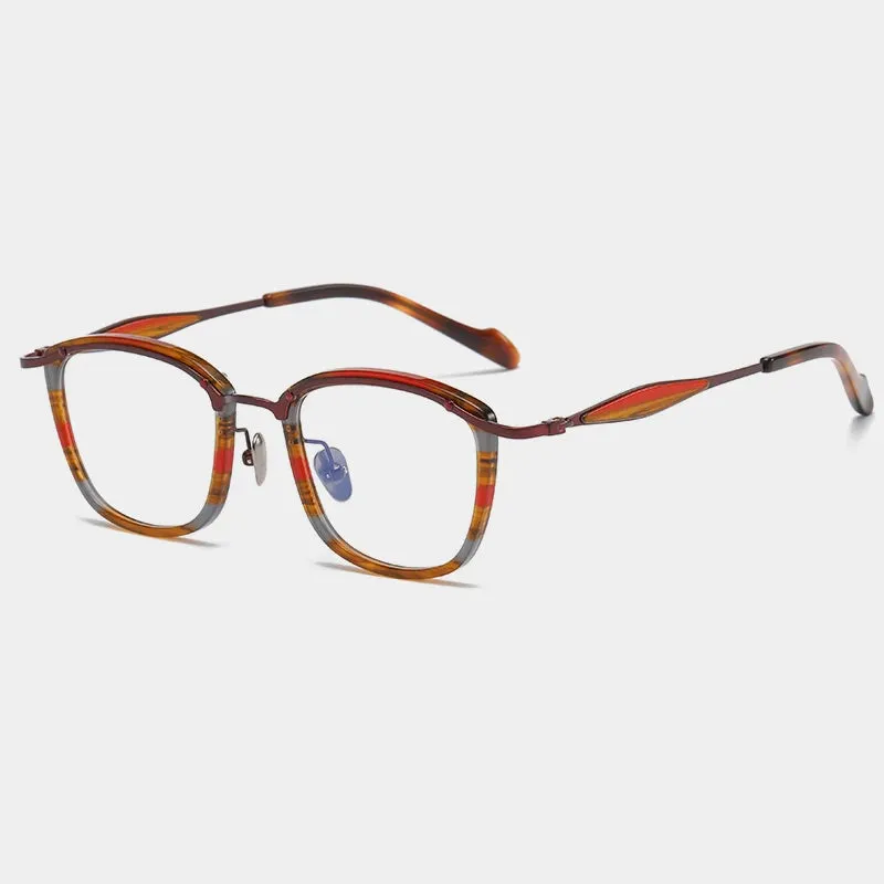 Gatenac Unisex Full Rim Square Acetate Titanium Eyeglasses Gxyj1157