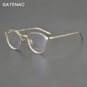 Gatenac Unisex Full Rim Square Acetate Titanium Eyeglasses Gxyj1202