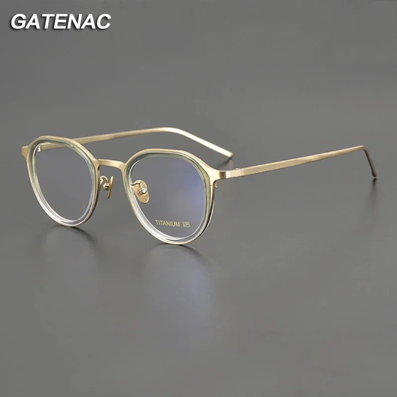 Gatenac Unisex Full Rim Square Acetate Titanium Eyeglasses Gxyj1202