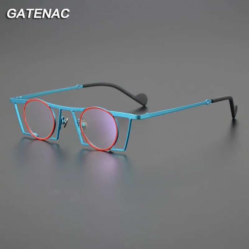 Gatenac Unisex Full Rim Square Round Titanium Eyeglasses Gxyj1035