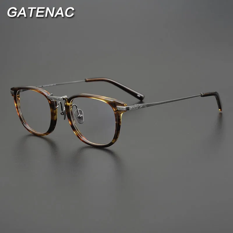 Gatenac Unisex Full Rim Square Titanium Acetate Eyeglasses Gxyj926