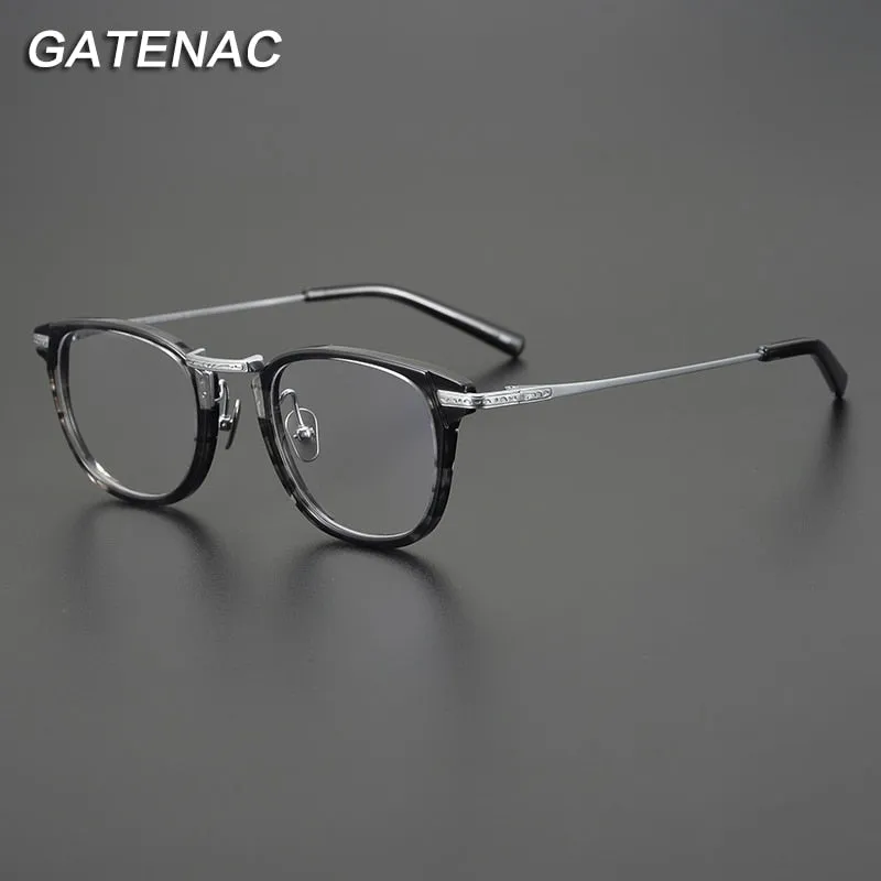 Gatenac Unisex Full Rim Square Titanium Acetate Eyeglasses Gxyj926