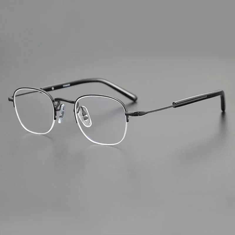 Gatenac Unisex Semi Rim Square Titanium Eyeglasses Gxyj1126