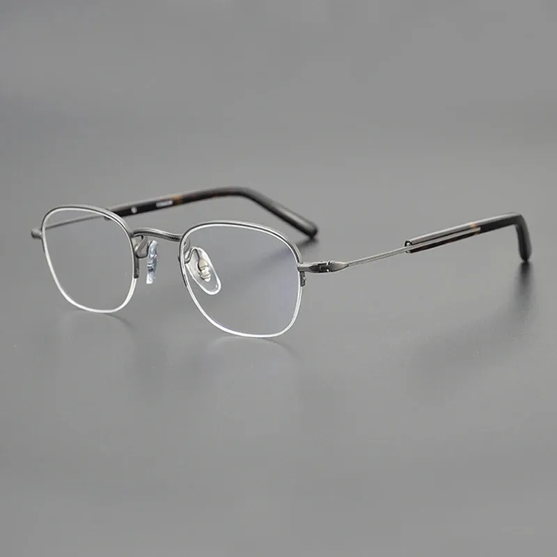 Gatenac Unisex Semi Rim Square Titanium Eyeglasses Gxyj1126