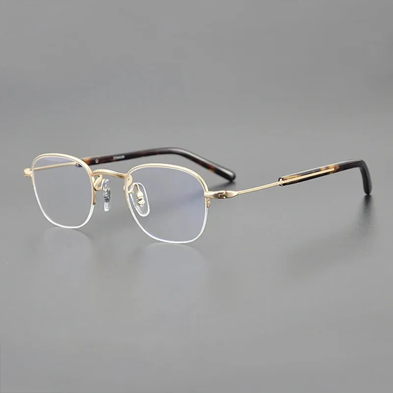 Gatenac Unisex Semi Rim Square Titanium Eyeglasses Gxyj1126