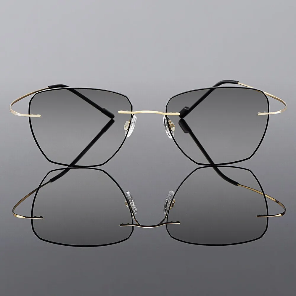 Gmei Men's Eyeglasses Golden Titanium Alloy Rimless Gradient Grey Tint Q90010