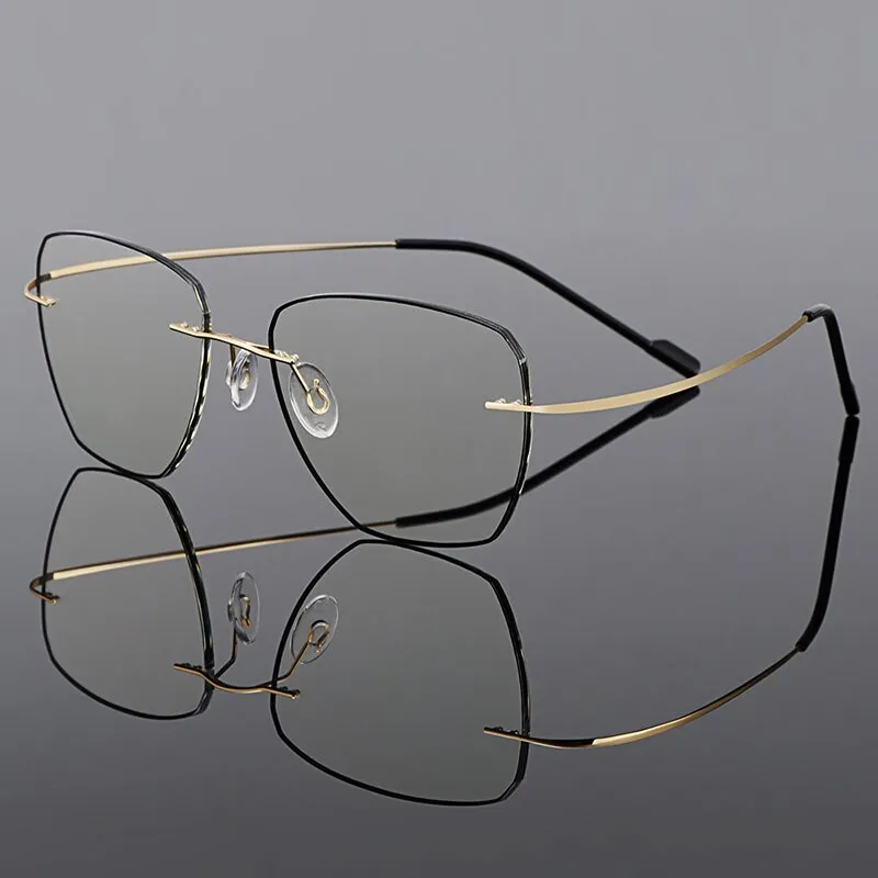 Gmei Men's Eyeglasses Golden Titanium Alloy Rimless Gradient Grey Tint Q90010