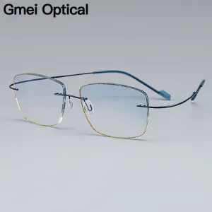 Gmei Men's Eyeglasses Titanium Alloy Rimless Gradient Blue T80894