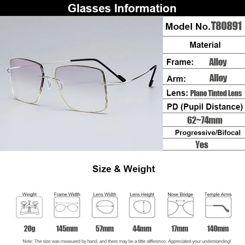 Gmei Men's Eyeglasses Titanium Alloy Rimless Gradient Grey T80891