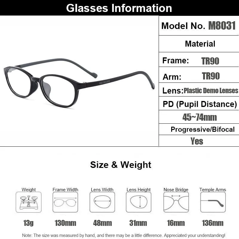 Gmei Men's Eyeglasses Ultralight Flexible Tr90 Small Face M8031