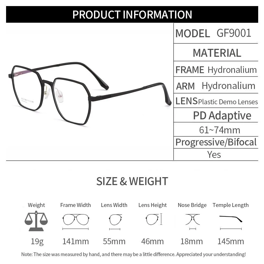 Gmei Men's Full Rim Square Eyeglasses Hydronalium Spring Hinges Gf9001