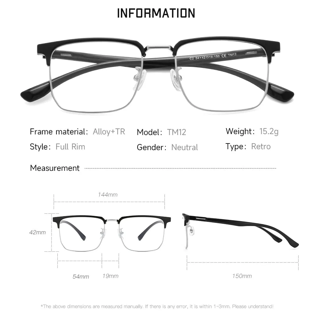 Gmei Unisex Full Rim Square Tr 90 Alloy Eyeglasses Tm12