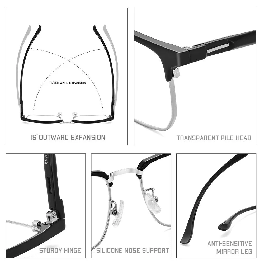 Gmei Unisex Full Rim Square Tr 90 Alloy Eyeglasses Tm12