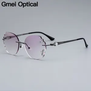 Gmei Women's Eyeglasses Alloy Rimless Round Diamond Trimming Cut Gradient Tinted Z2876