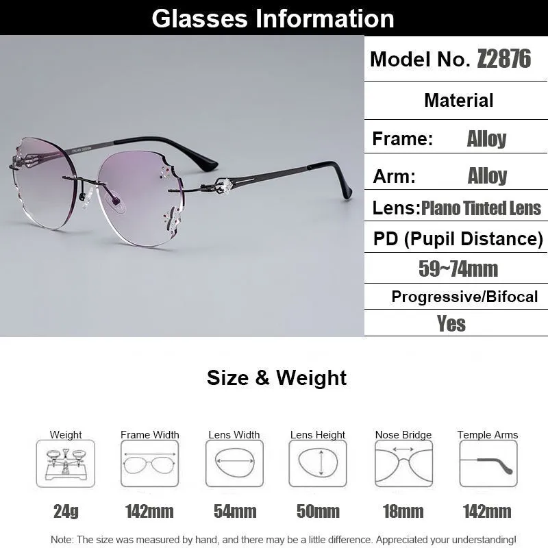 Gmei Women's Eyeglasses Alloy Rimless Round Diamond Trimming Cut Gradient Tinted Z2876