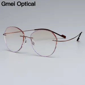 Gmei Women's Eyeglasses Rimless Titanium Alloy Gradient Brown T80899